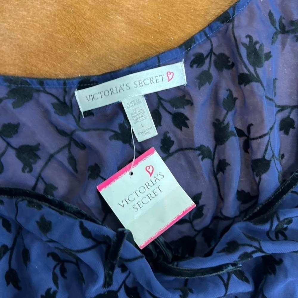 Vintage Victoria's Secret Blue Mesh Velvet milkmaid Babydoll Dress Nightgown L - Picture 3 of 4